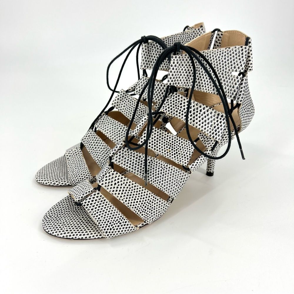Loeffler Randall Luiza Lizard Print Lace-Up Gladiator Heeled Sandals 9 - Picture 2 of 16